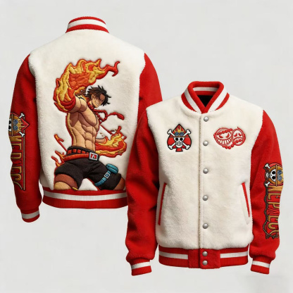 ONE PIECE Ace Color-blocked Plush Hoodie