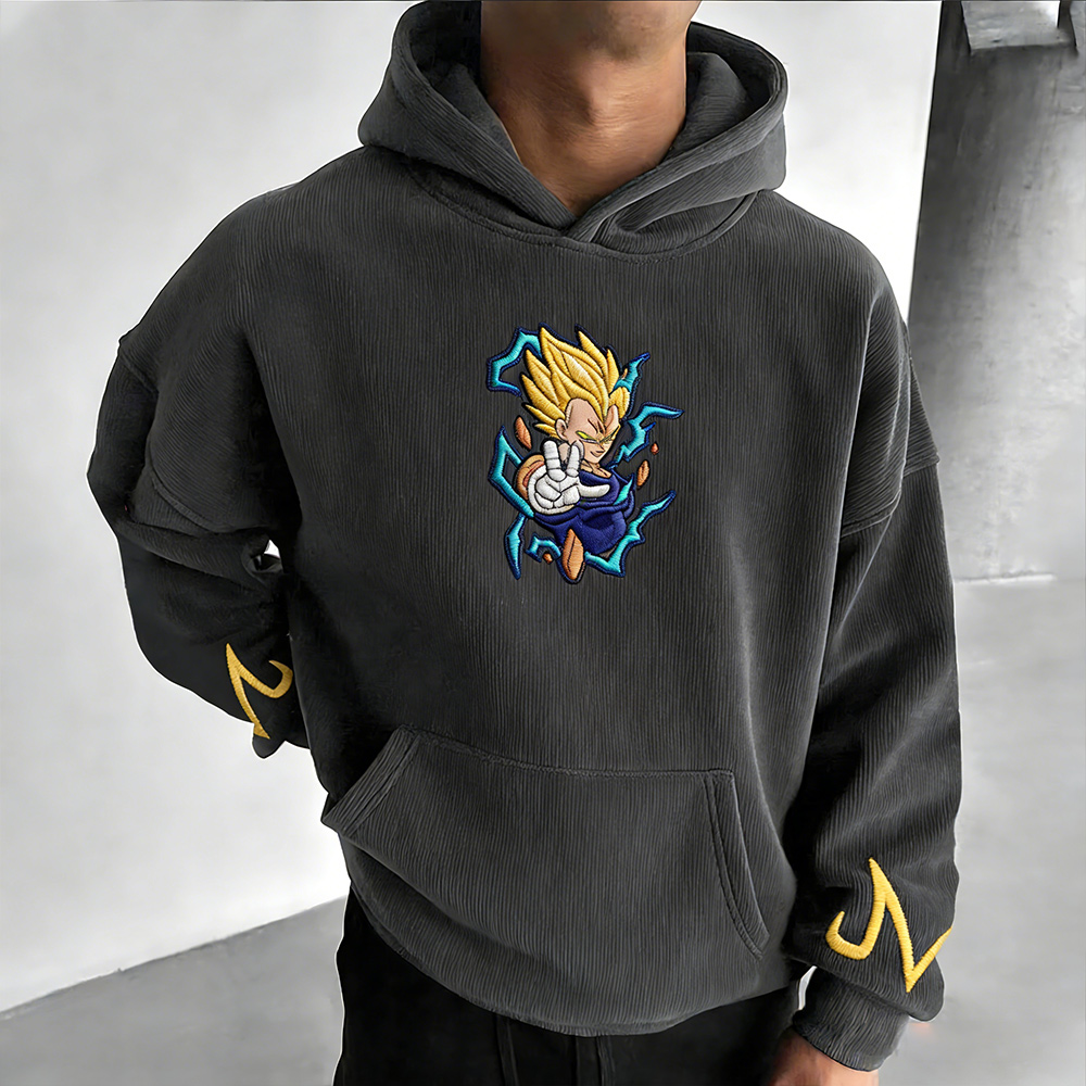 Dragon Ball  Color Blocked Corduroy Hoodie
