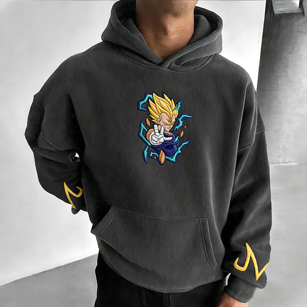 Dragon Ball  Color Blocked Corduroy Hoodie