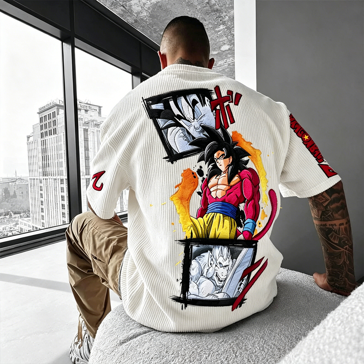 Dragon Ball Anime-Inspired Vintage Waffle Knit T-Shirt