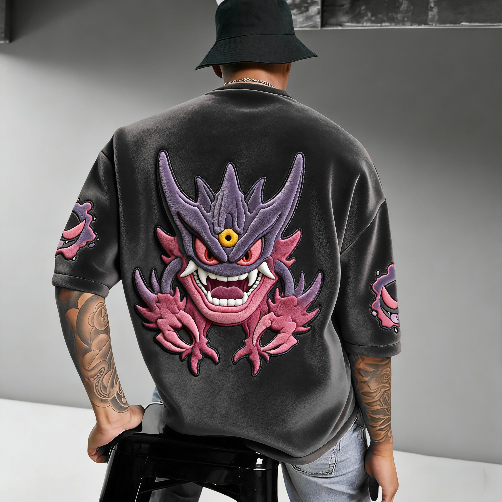 Pokémon Color-blocked Unisex Fleece Oversized T-shirt