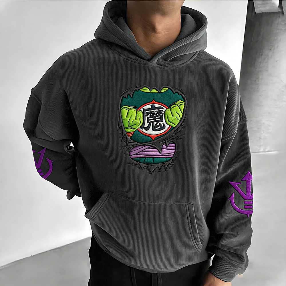 Dragon Ball Color Blocked Corduroy Hoodie