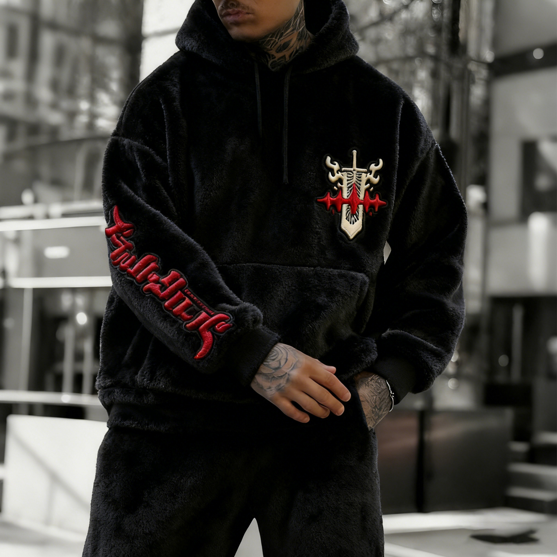 black clover Color Blocked Plush Hoodie