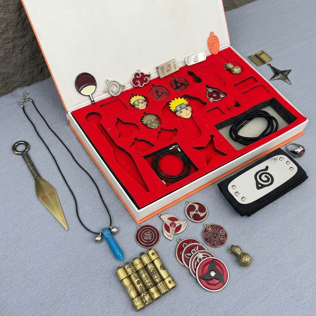 Naruto Naruto Uzumaki Sasuke Uchiha Anime Jewelry Gift Set, Ninja Kunai Headband Sharingan Pendant Collection Box