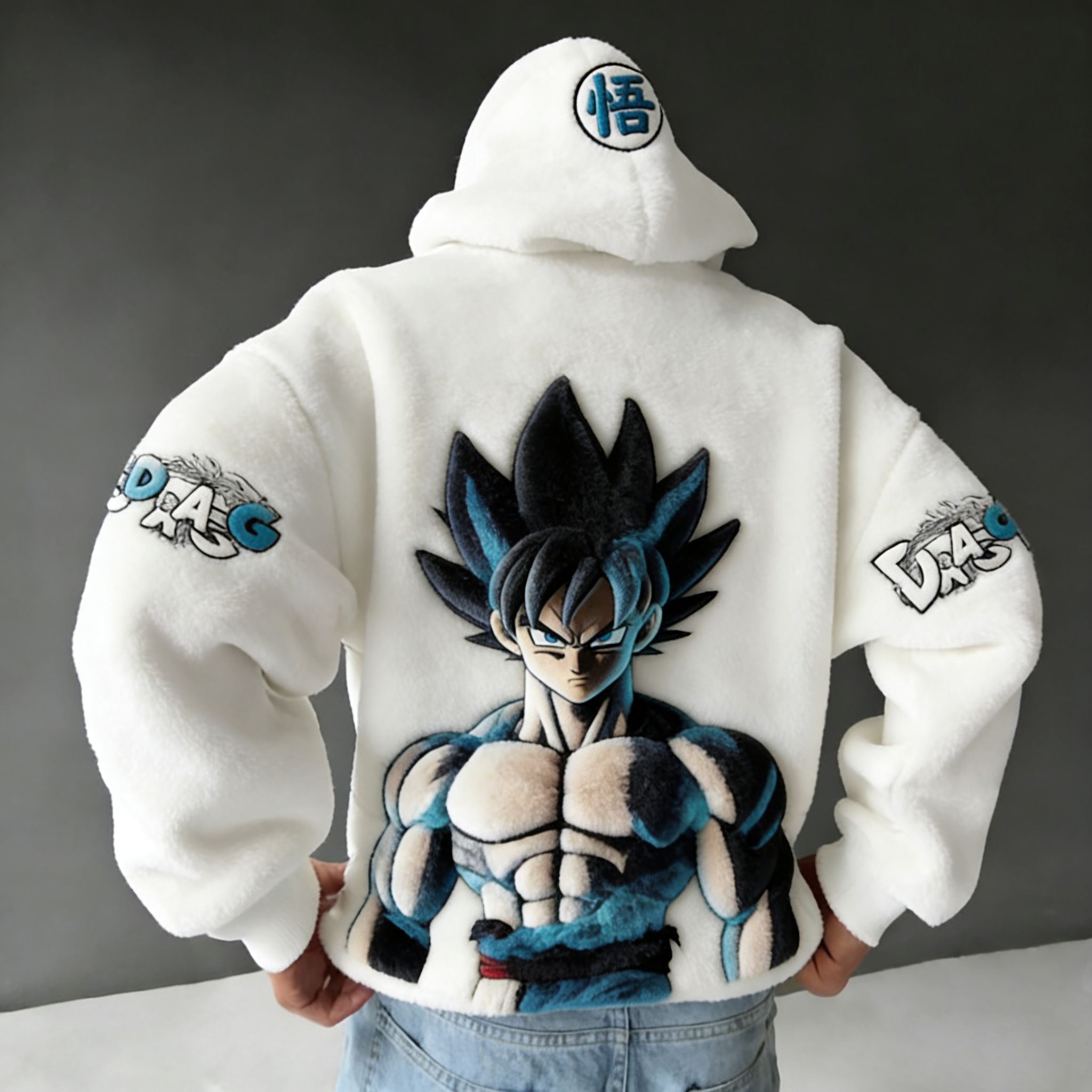 Yami Sukehiro x White Bulls White Clover Color-blocked Plush Hoodie