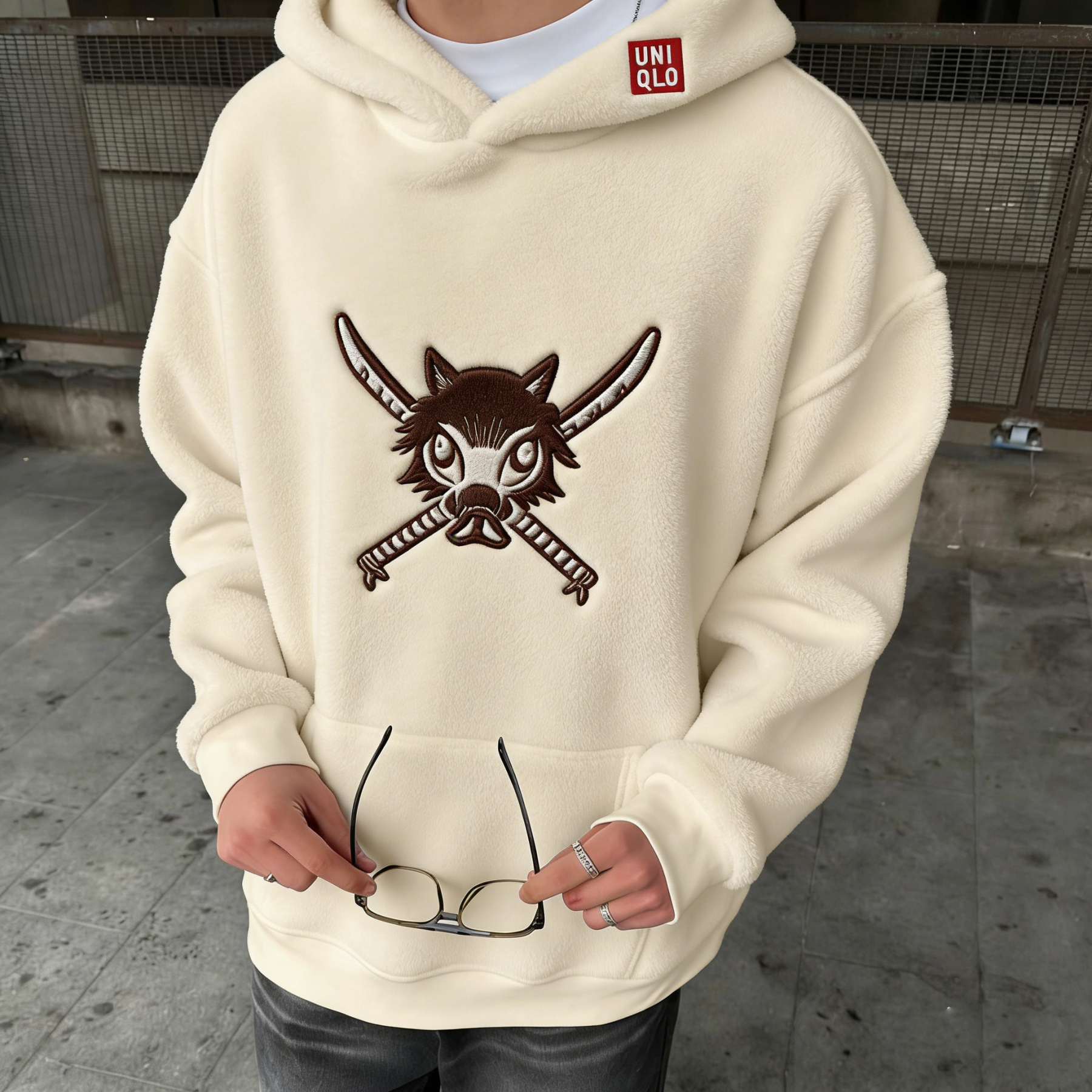 Unisex Version Demon Slayer Color-blocked Plush Hoodie