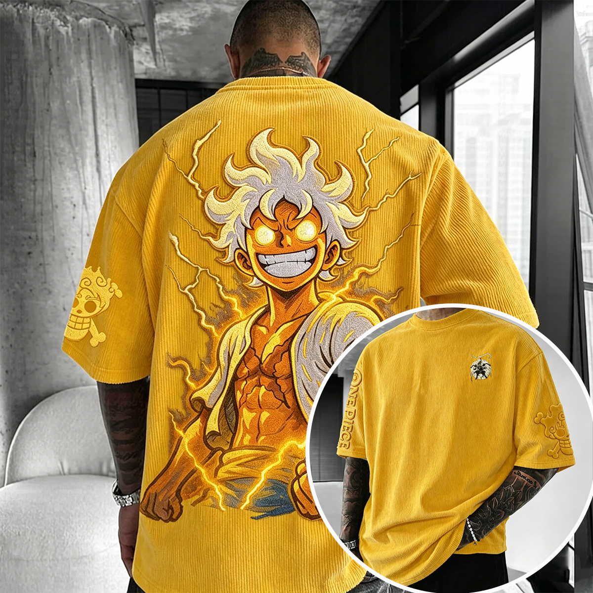 One Piece Anime Vintage Waffle Knit T-Shirt