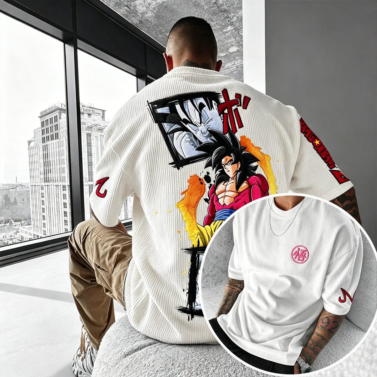 Dragon Ball Anime-Inspired Vintage Waffle Knit T-Shirt