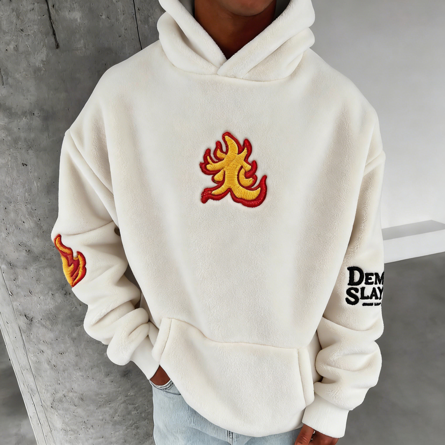 Demon Slayer&Pokémon Kyojuro Rengoku Color-blocked Plush Hoodie