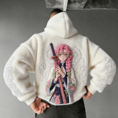 Demon Slayer:Kanroji Mitsuri  Color-blocked Plush Hoodie