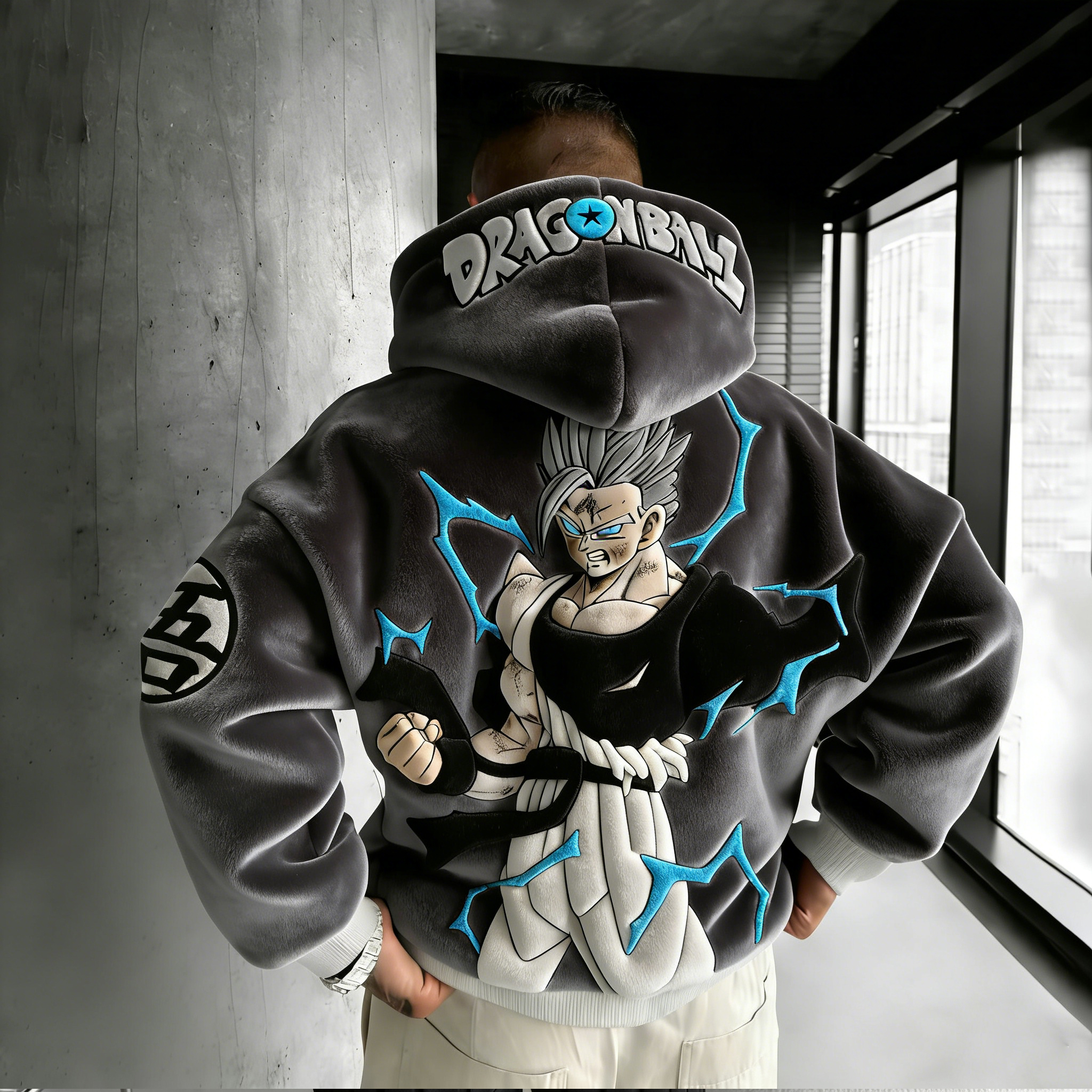 Men Dragon Ball Super: Super Saiyan Blue Gotenks Color-blocked Plush Hoodie