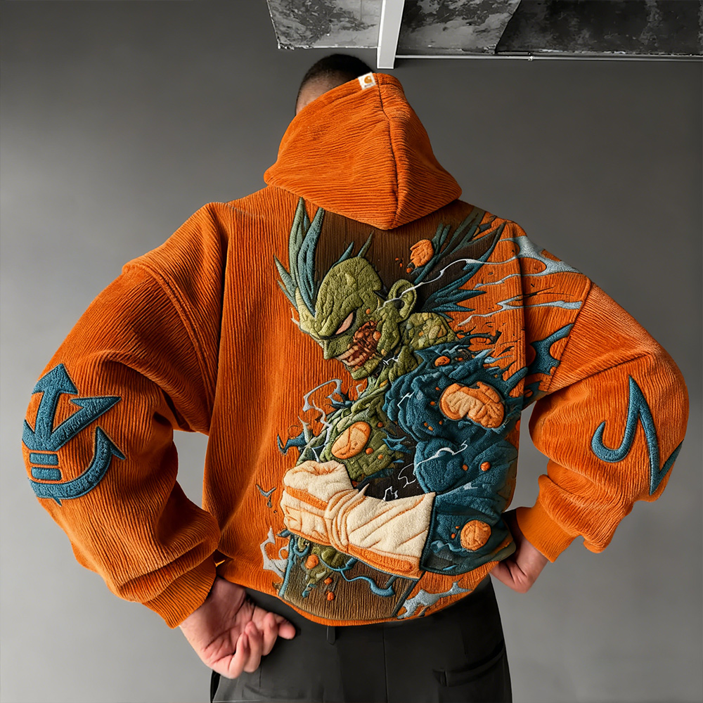 Dragon Ball Color Blocked corduroy Hoodie