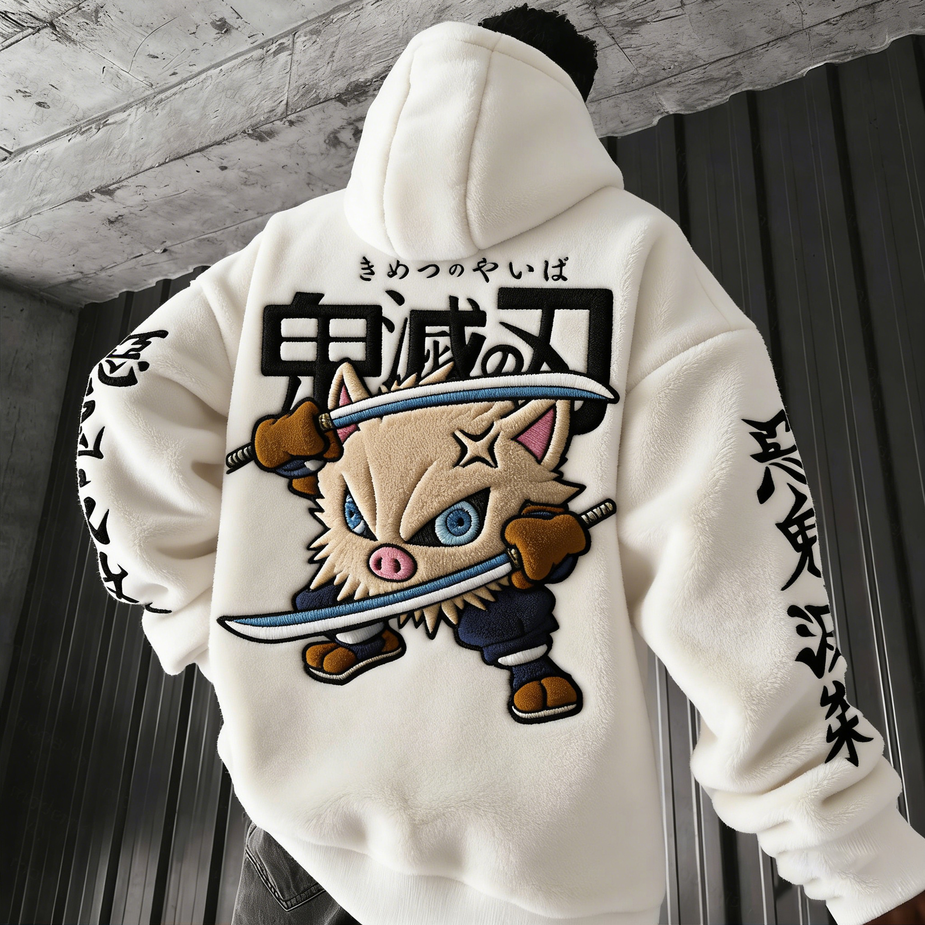 Demon Slayer:Inosuke Hashibira Color-blocked Plush Hoodie