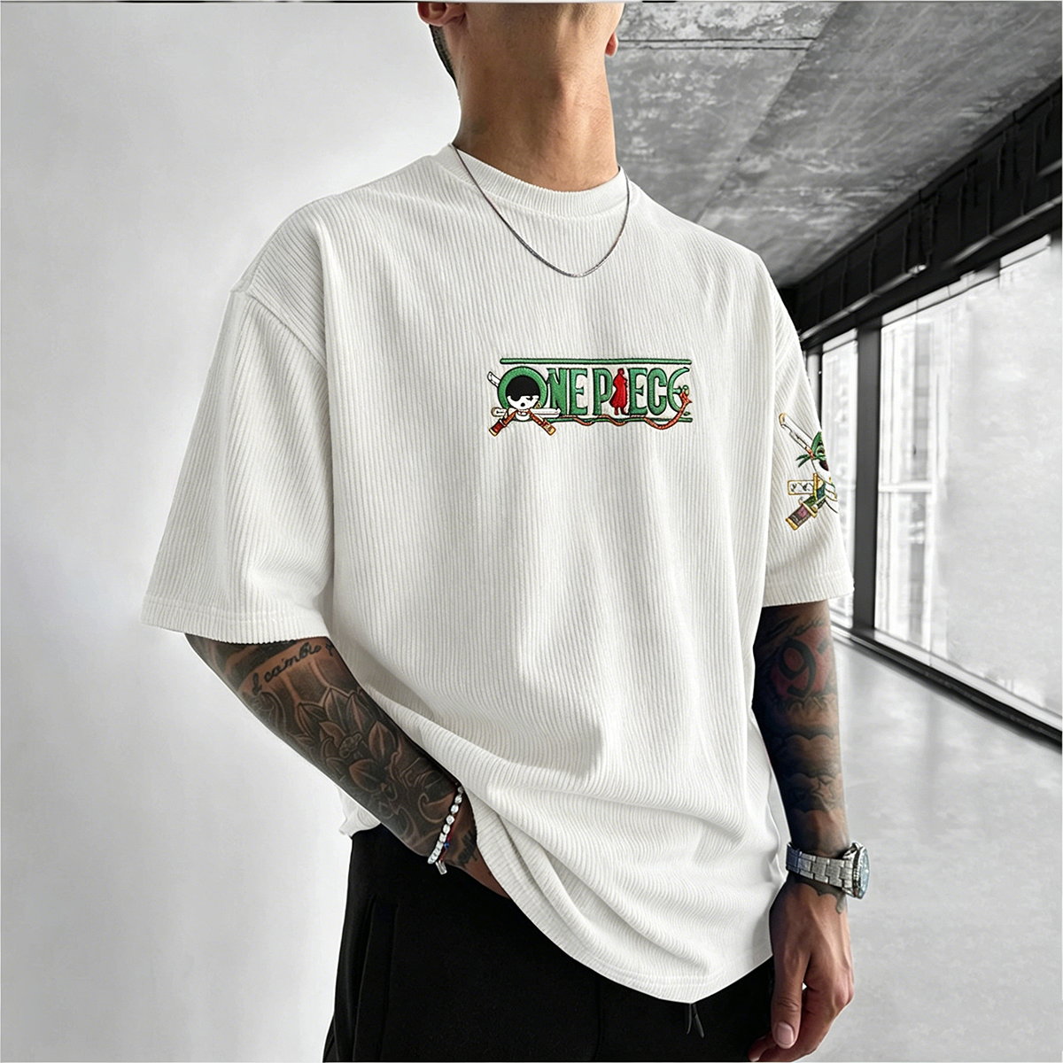 One Piece Anime Vintage Waffle Knit T-Shirt