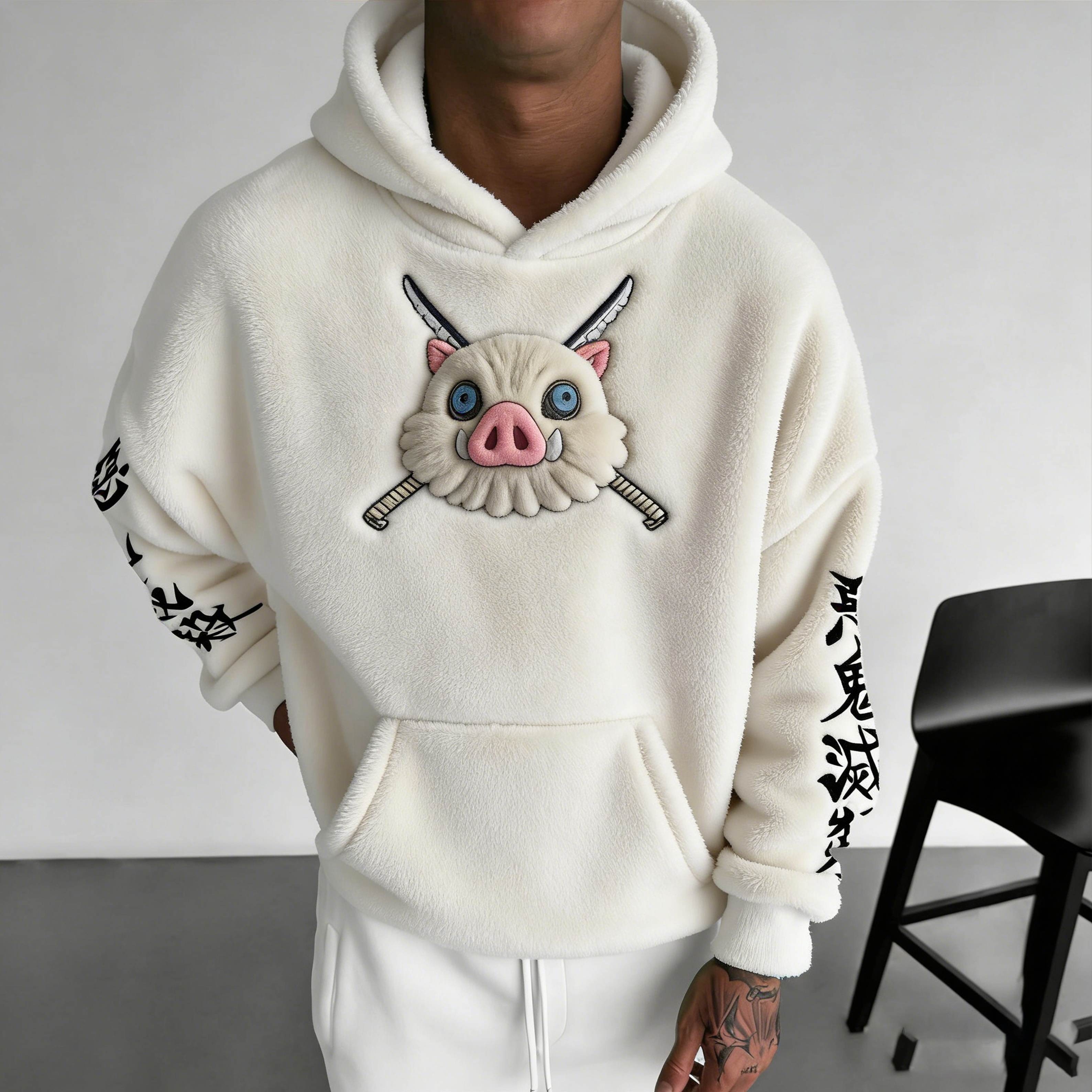 Demon Slayer:Inosuke Hashibira Color-blocked Plush Hoodie