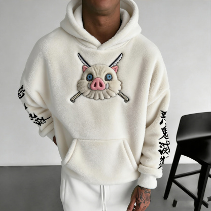 Demon Slayer:Inosuke Hashibira Color-blocked Plush Hoodie