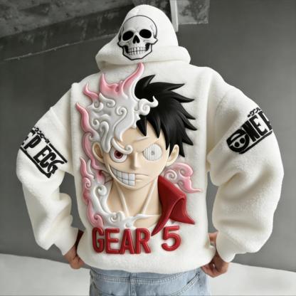 One Piece Monkey D. Luffy Color-blocked Plush Hoodie