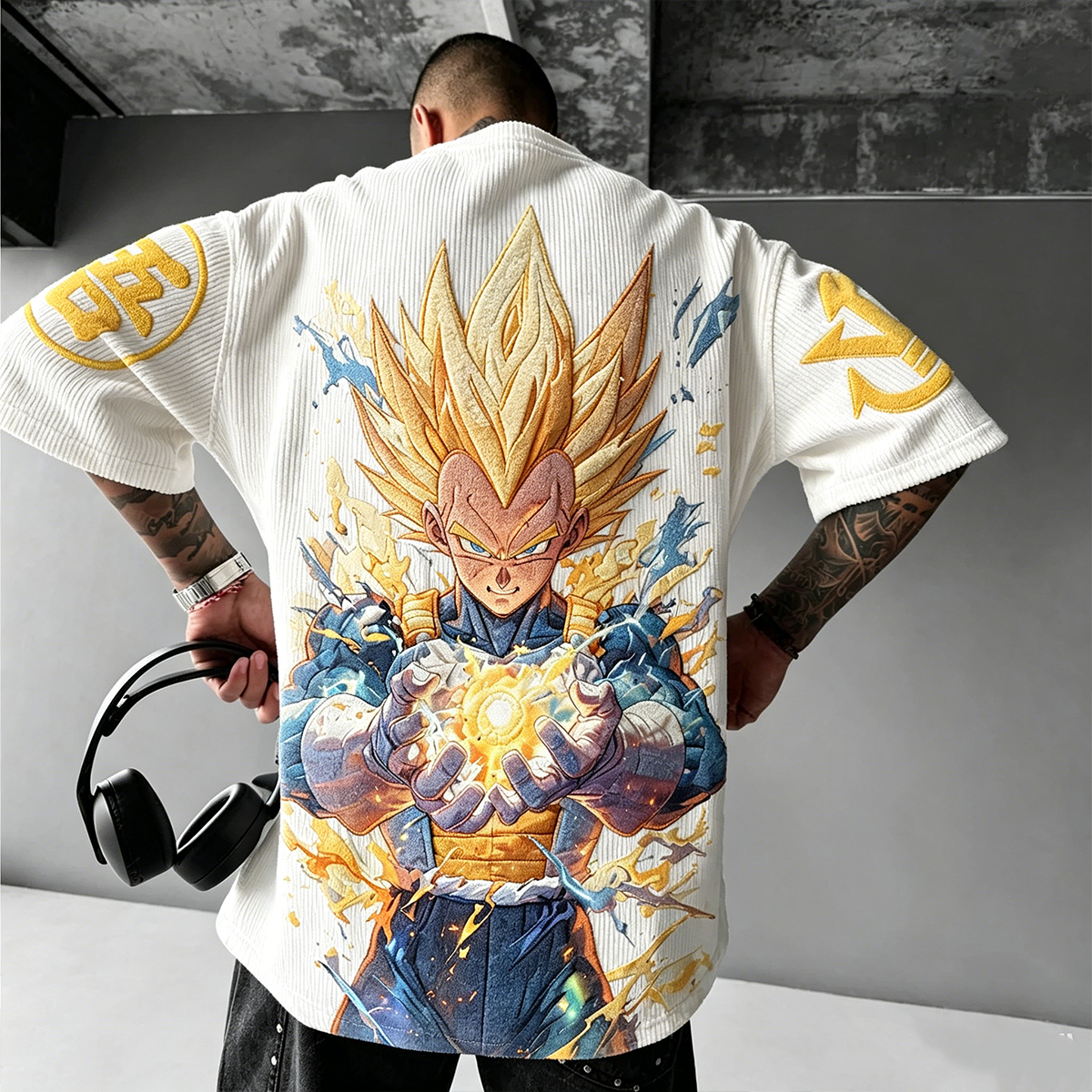 Dragon Ball Anime-Inspired Vintage Waffle Knit T-Shirt