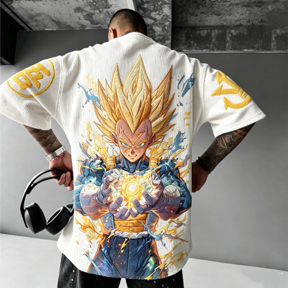 Dragon Ball Anime-Inspired Vintage Waffle Knit T-Shirt