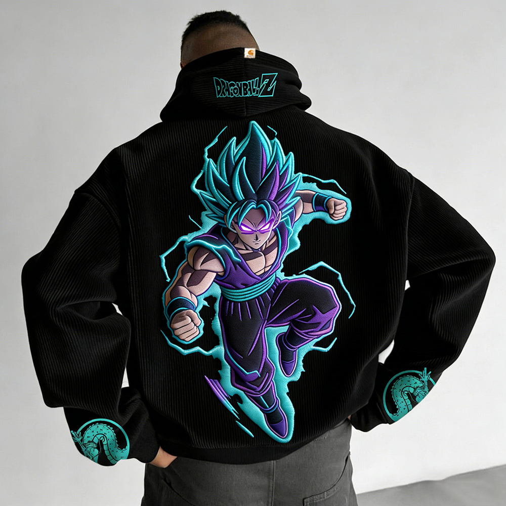 Dragon Ball Color Blocked Corduroy Hoodie
