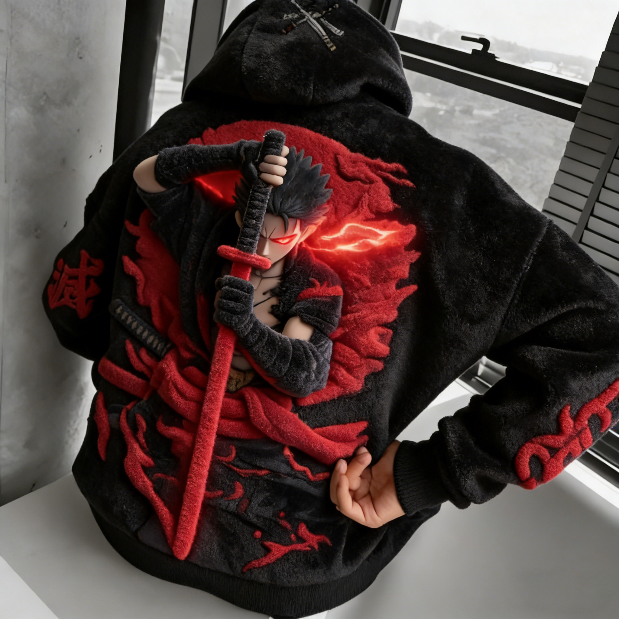 Demon Slayer: Kamado Tanjiro Color-blocked Plush Hoodie