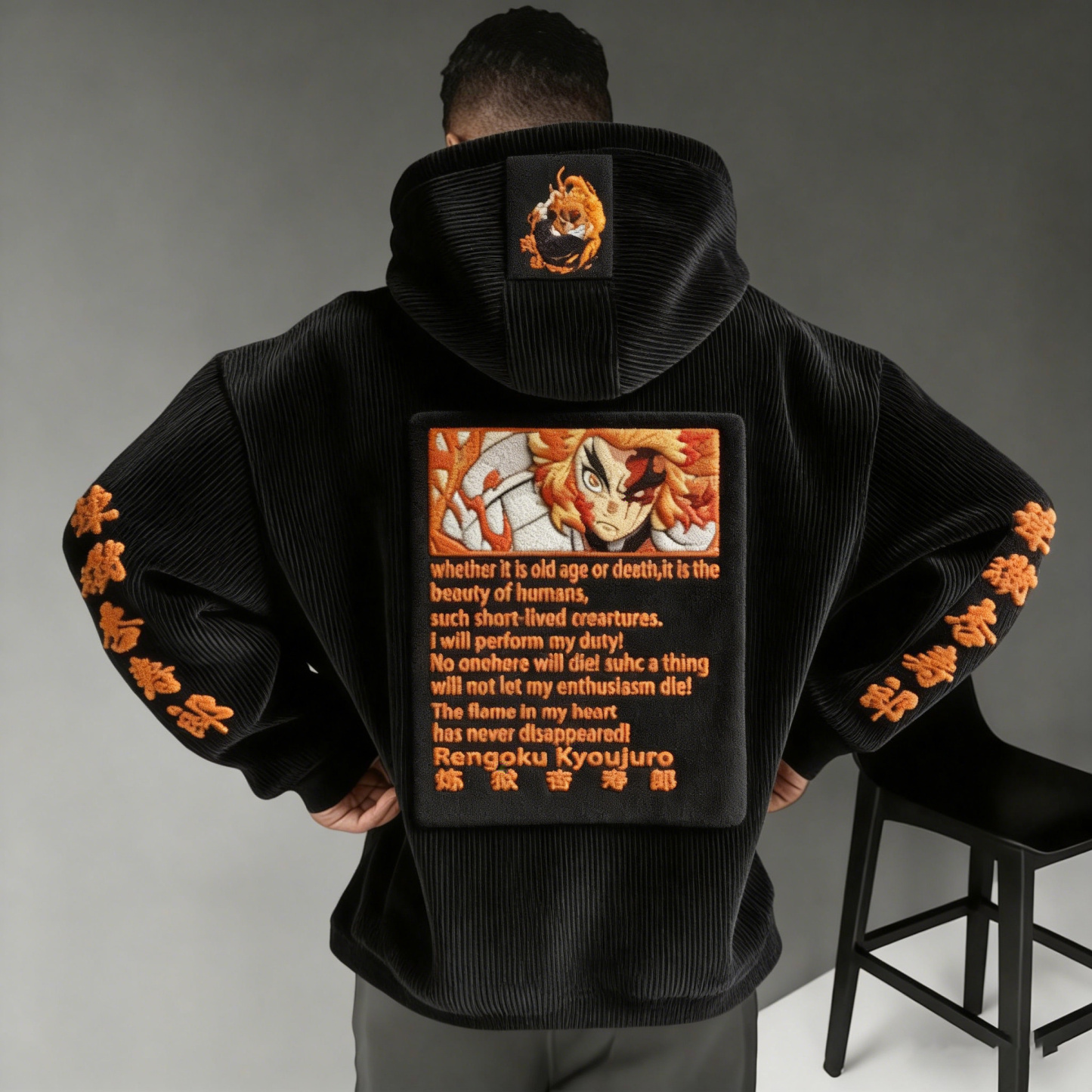 Demon Slayer Color-blocked Corduroy hooded sweatshirt