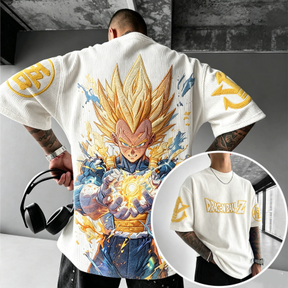 Dragon Ball Anime-Inspired Vintage Waffle Knit T-Shirt