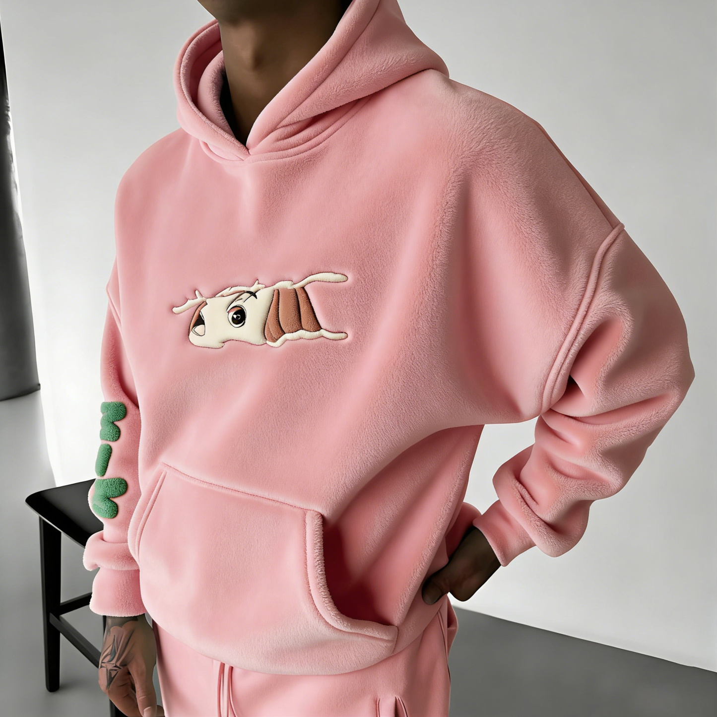 Men Demon Slayer Zenitsu Color-blocked Plush Hoodie