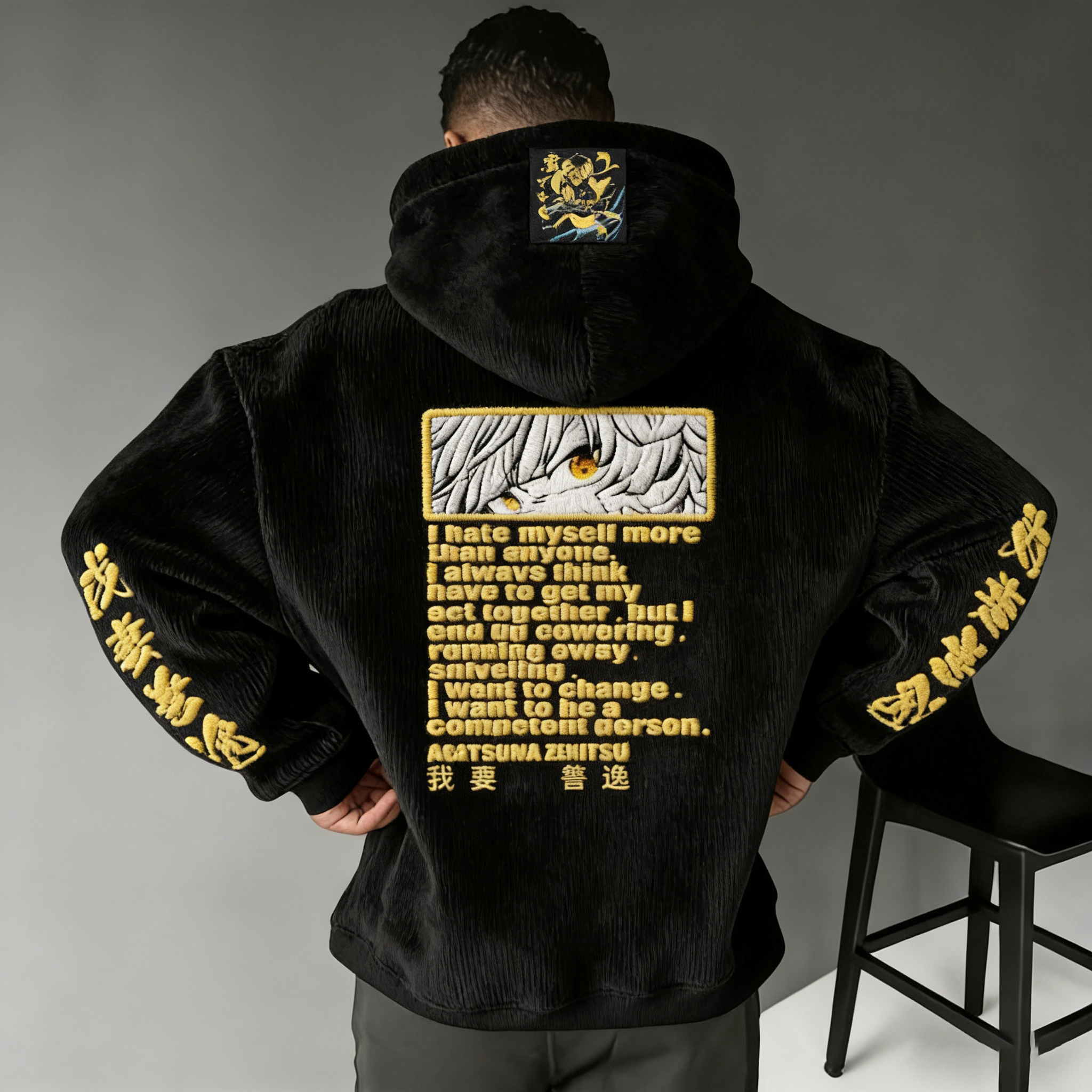 Demon Slayer  Color-blocked Corduroy hooded sweatshirt