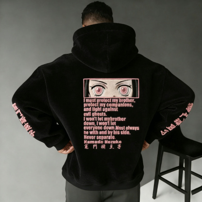 Demon Slaye Color-blocked Corduroy hooded sweatshirt