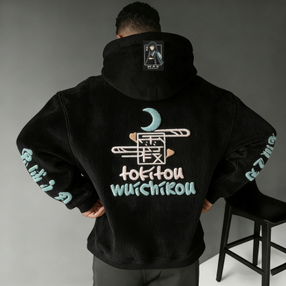 Demon slayer Color-blocked Corduroy hooded sweatshirt