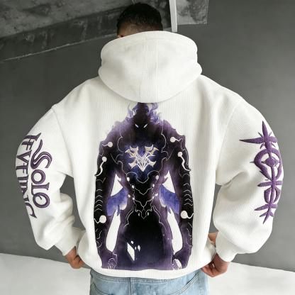 Solo Leveling Color-blocked Corduroy hooded sweatshirt