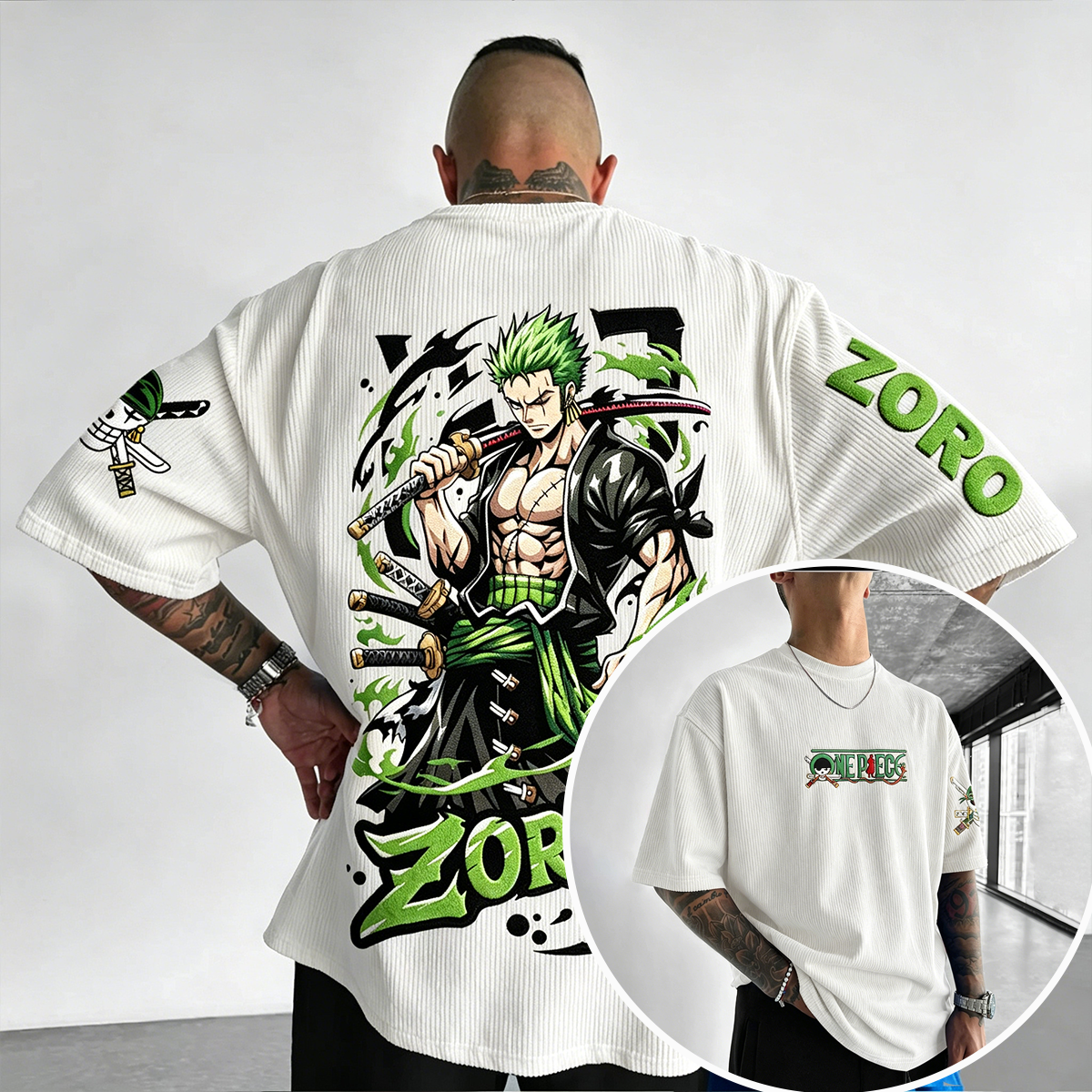 One Piece Anime Vintage Waffle Knit T-Shirt