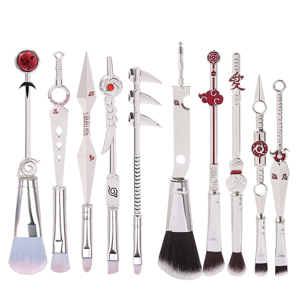 Naruto Gaara Anime Makeup Brush Set, Akatsuki Kunai Sharingan Cosmetic Brushes with Storage Bag