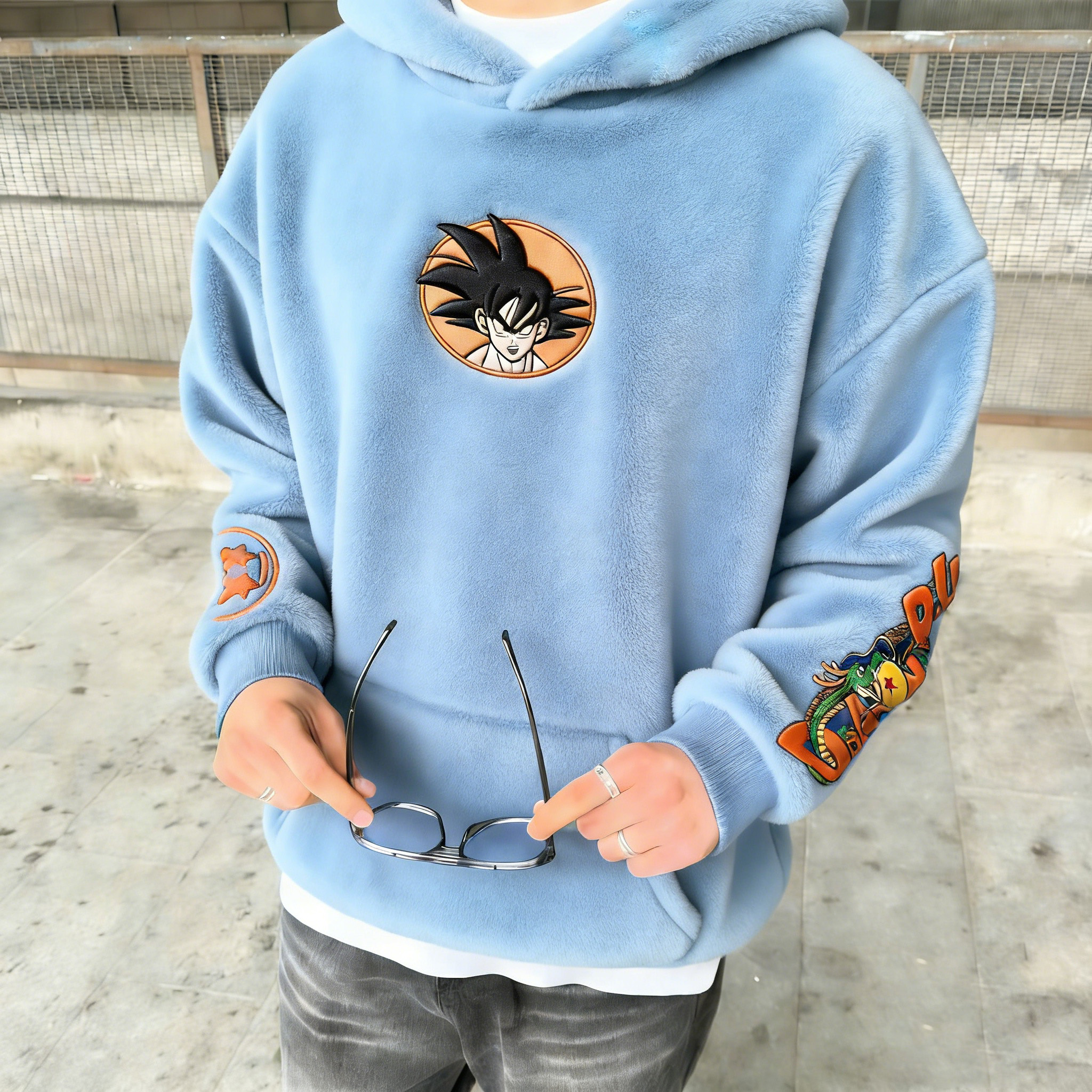 Dragon Ball Color Blocked Collaboration Plush Hoodie