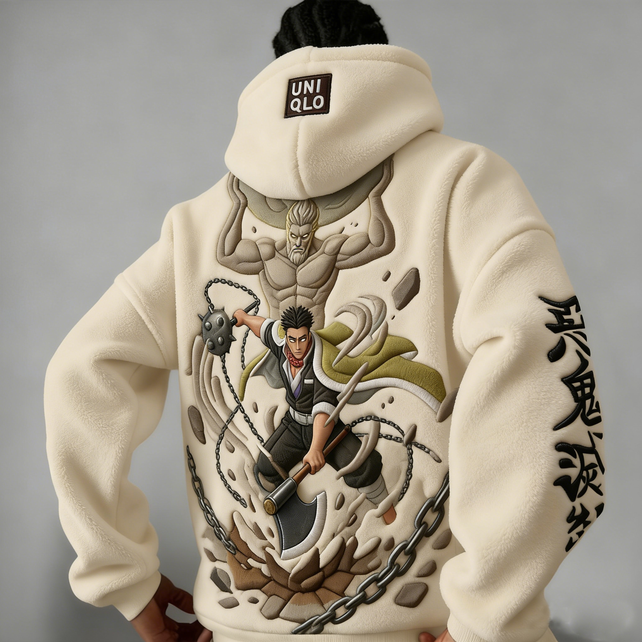 Unisex Version Demon Slayer Color-blocked Plush Hoodie