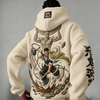 Unisex Version Demon Slayer Color-blocked Plush Hoodie