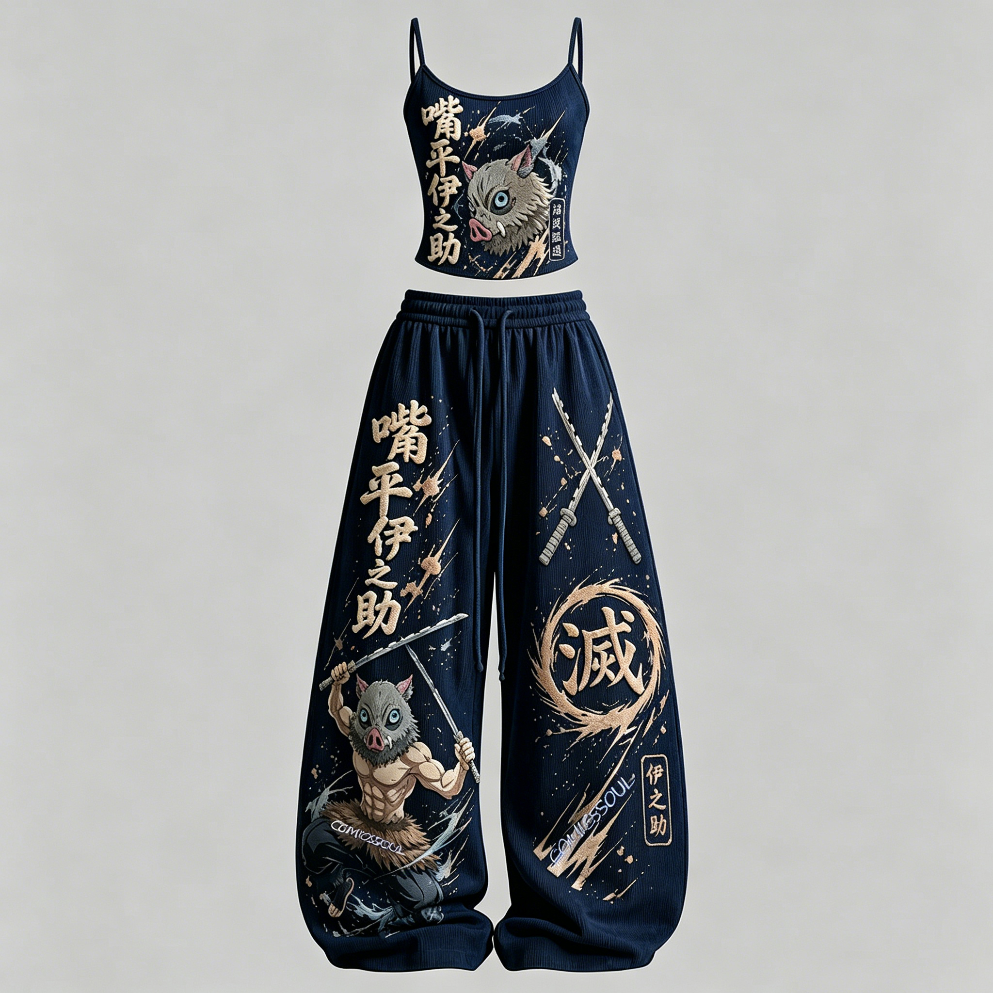 Demon Slayer Top & Elasticated Trousers Corduroy Two-Piece Set