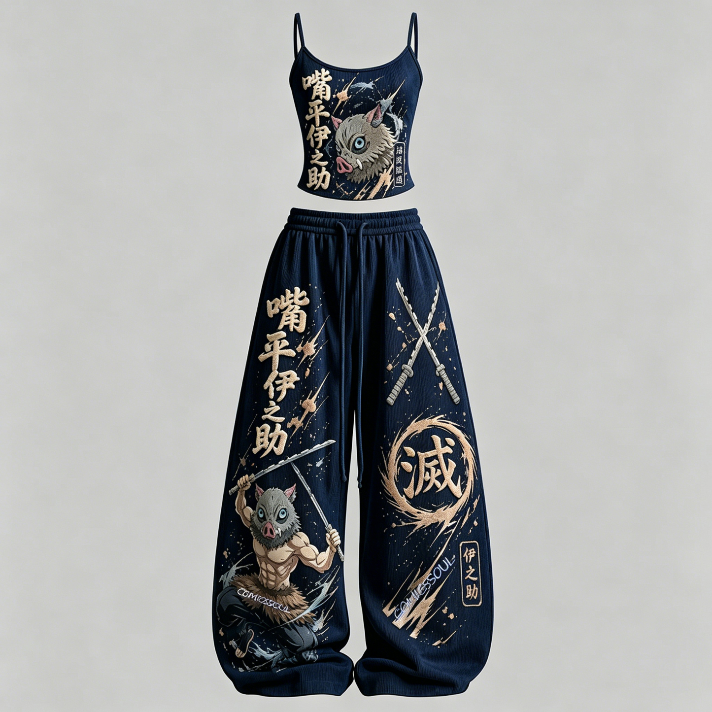 Demon Slayer Top & Elasticated Trousers Corduroy Two-Piece Set