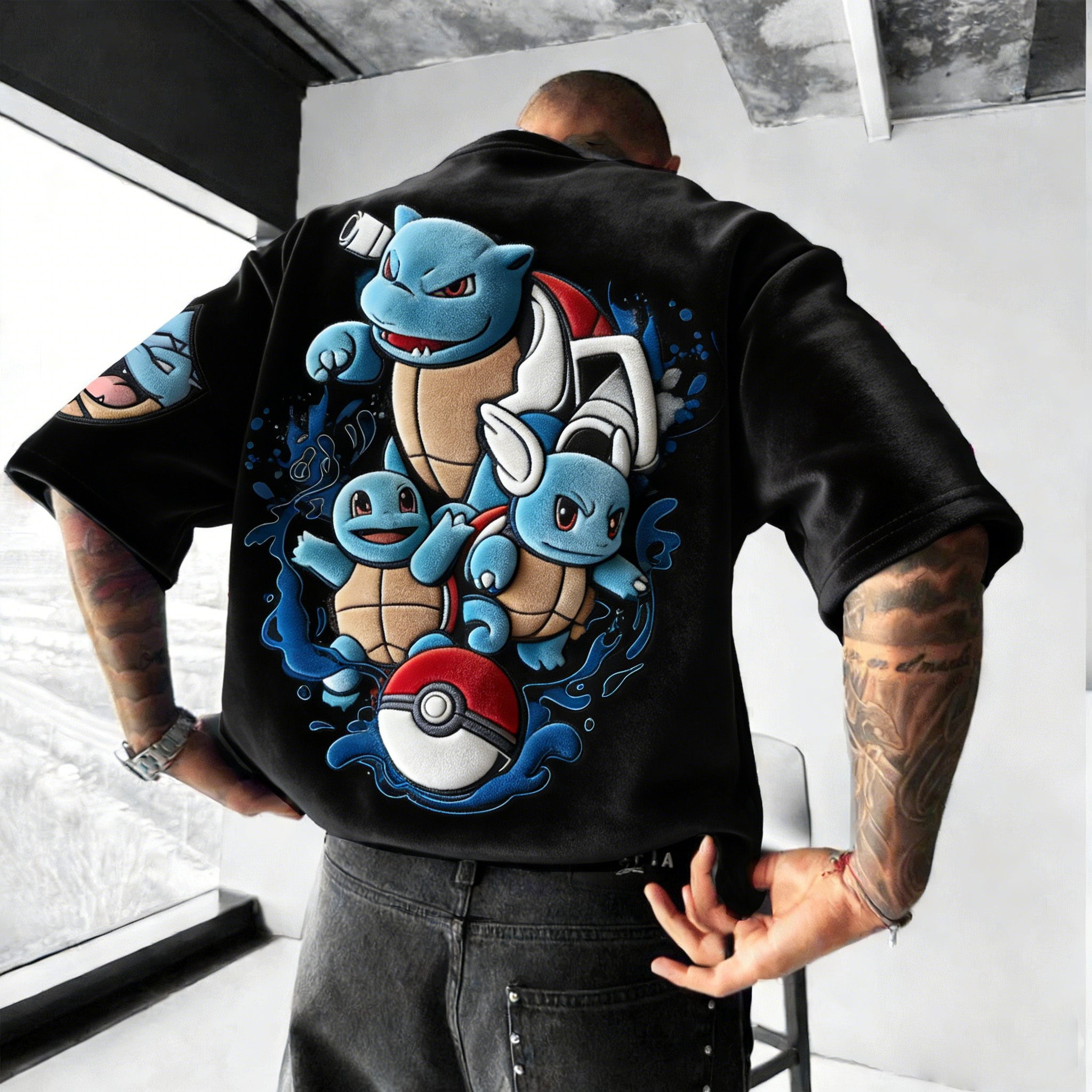 Pokémon Color-blocked Unisex Fleece Oversized T-shirt