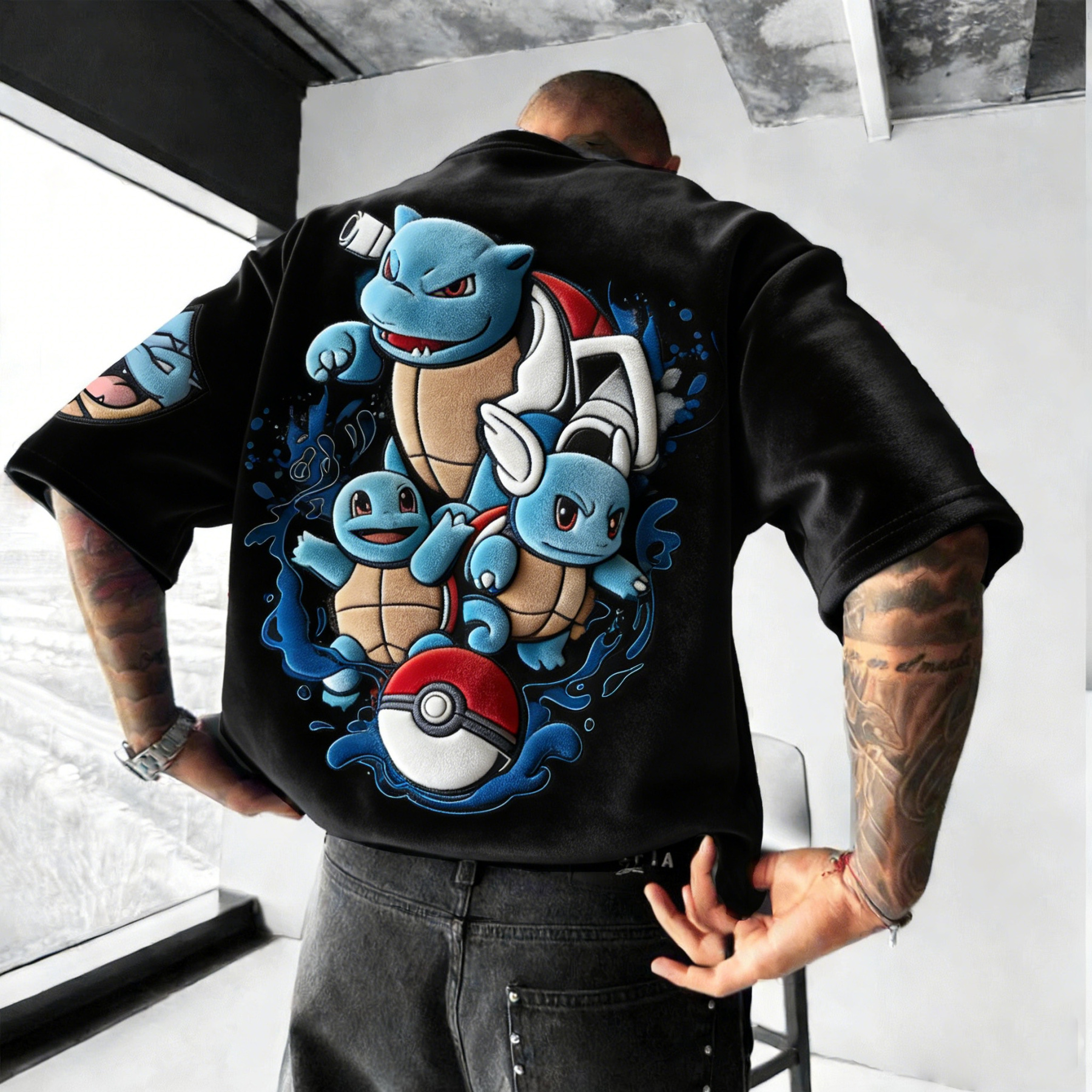 Pokémon Color-blocked Unisex Fleece Oversized T-shirt