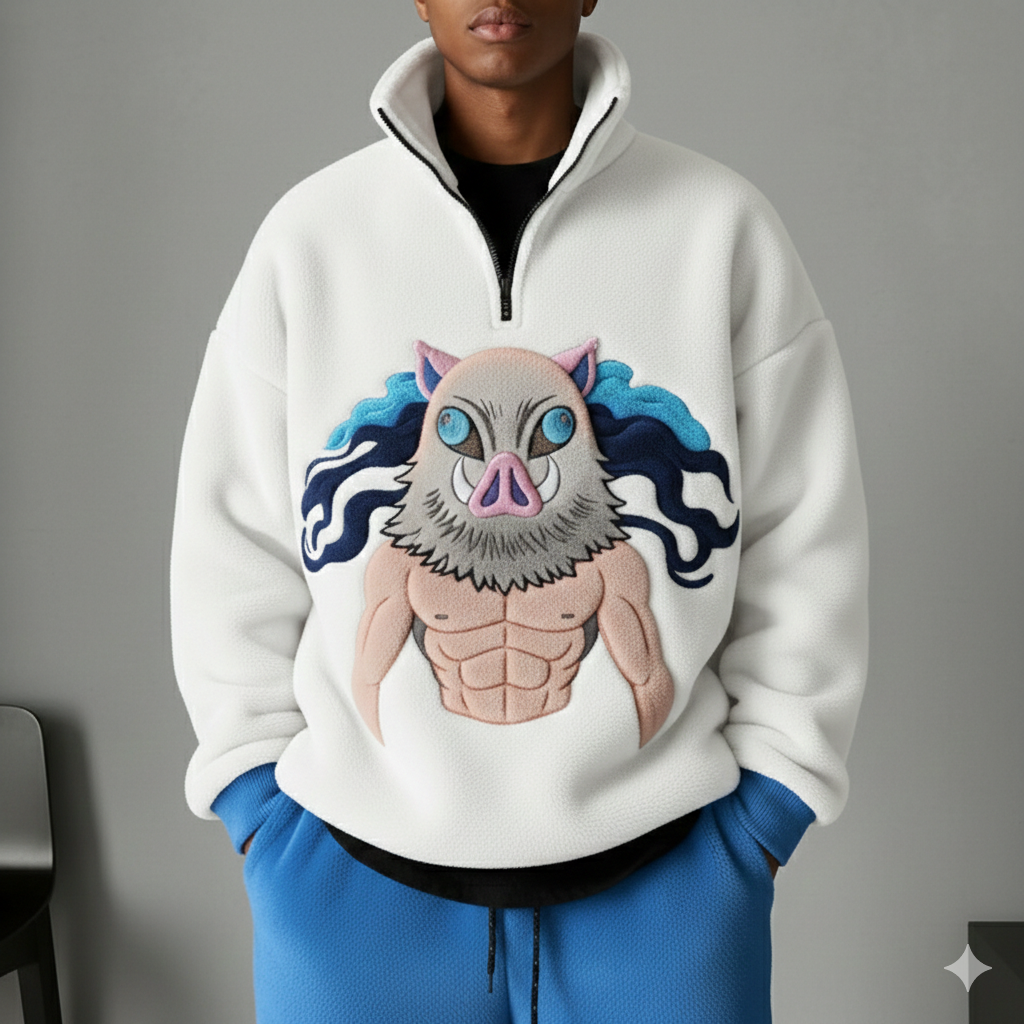 Demon Slayer Tanjiro Color-blocked Plush Zip Up Hoodie