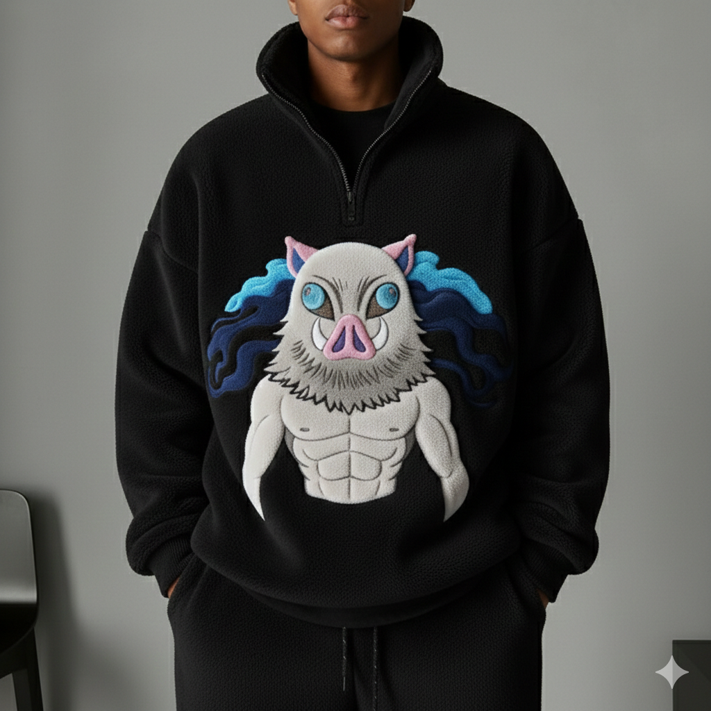 Demon Slayer Tanjiro Color-blocked Plush Zip Up Hoodie