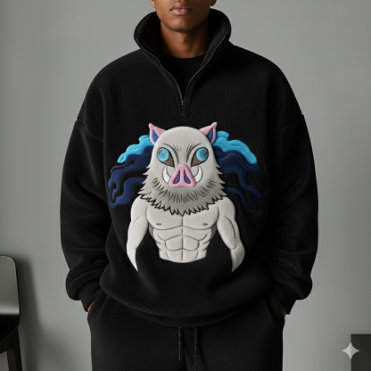Demon Slayer Tanjiro Color-blocked Plush Zip Up Hoodie