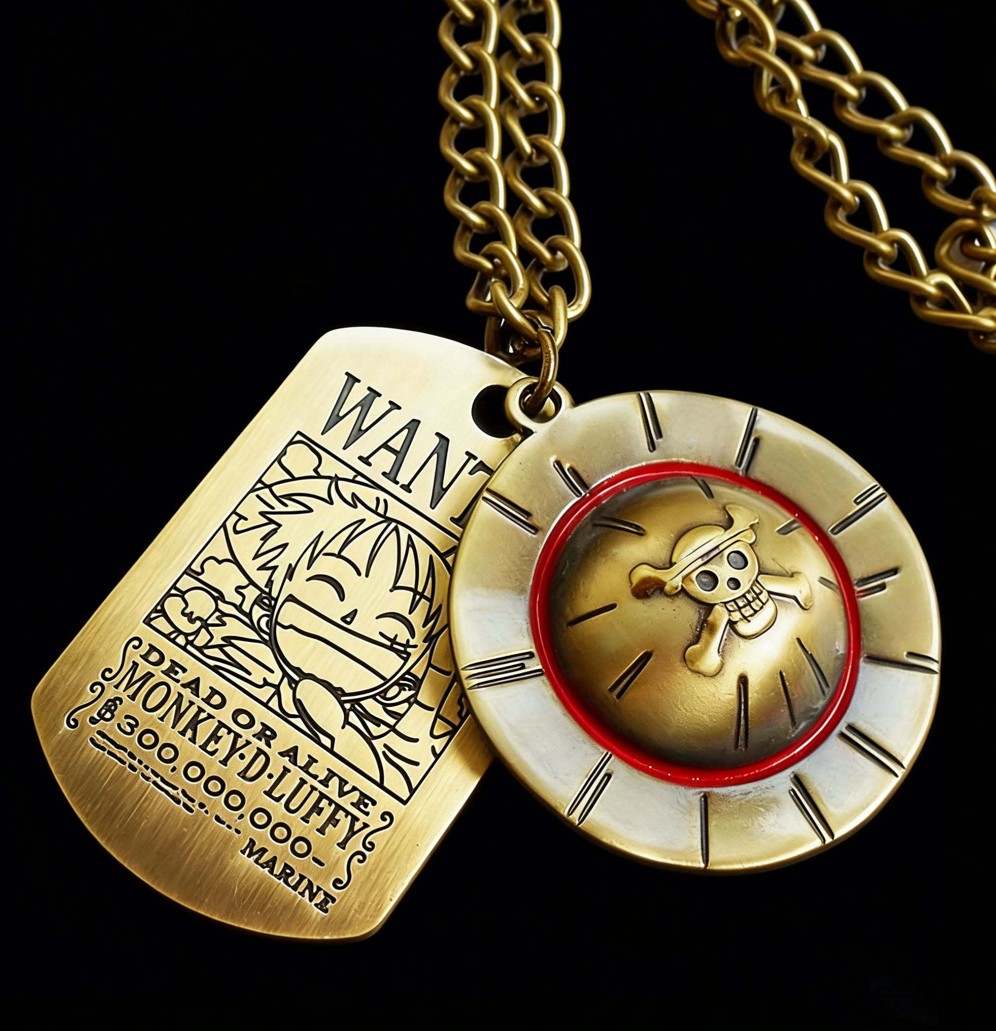 One Piece Portgas D. Ace Necklace - Fire Fist Ace Wanted Poster & Cowboy Hat Double Pendant - Anime Cosplay Jewelry for Men