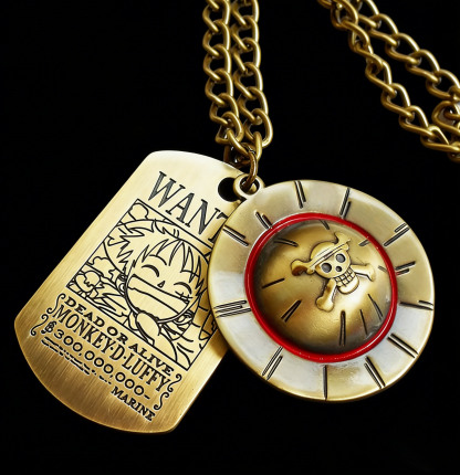 One Piece Portgas D. Ace Necklace - Fire Fist Ace Wanted Poster & Cowboy Hat Double Pendant - Anime Cosplay Jewelry for Men