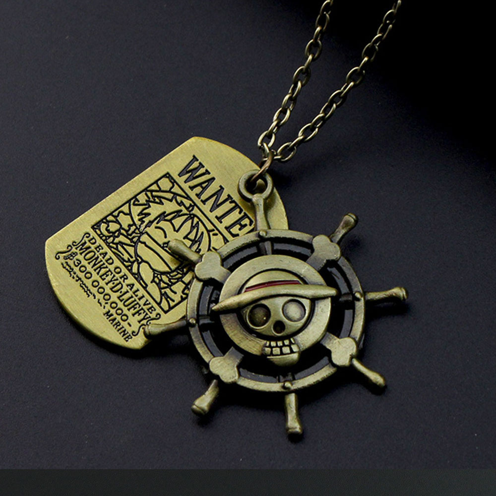 One Piece Portgas D. Ace Necklace - Fire Fist Ace Wanted Poster & Cowboy Hat Double Pendant - Anime Cosplay Jewelry for Men