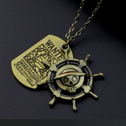 One Piece Portgas D. Ace Necklace - Fire Fist Ace Wanted Poster & Cowboy Hat Double Pendant - Anime Cosplay Jewelry for Men