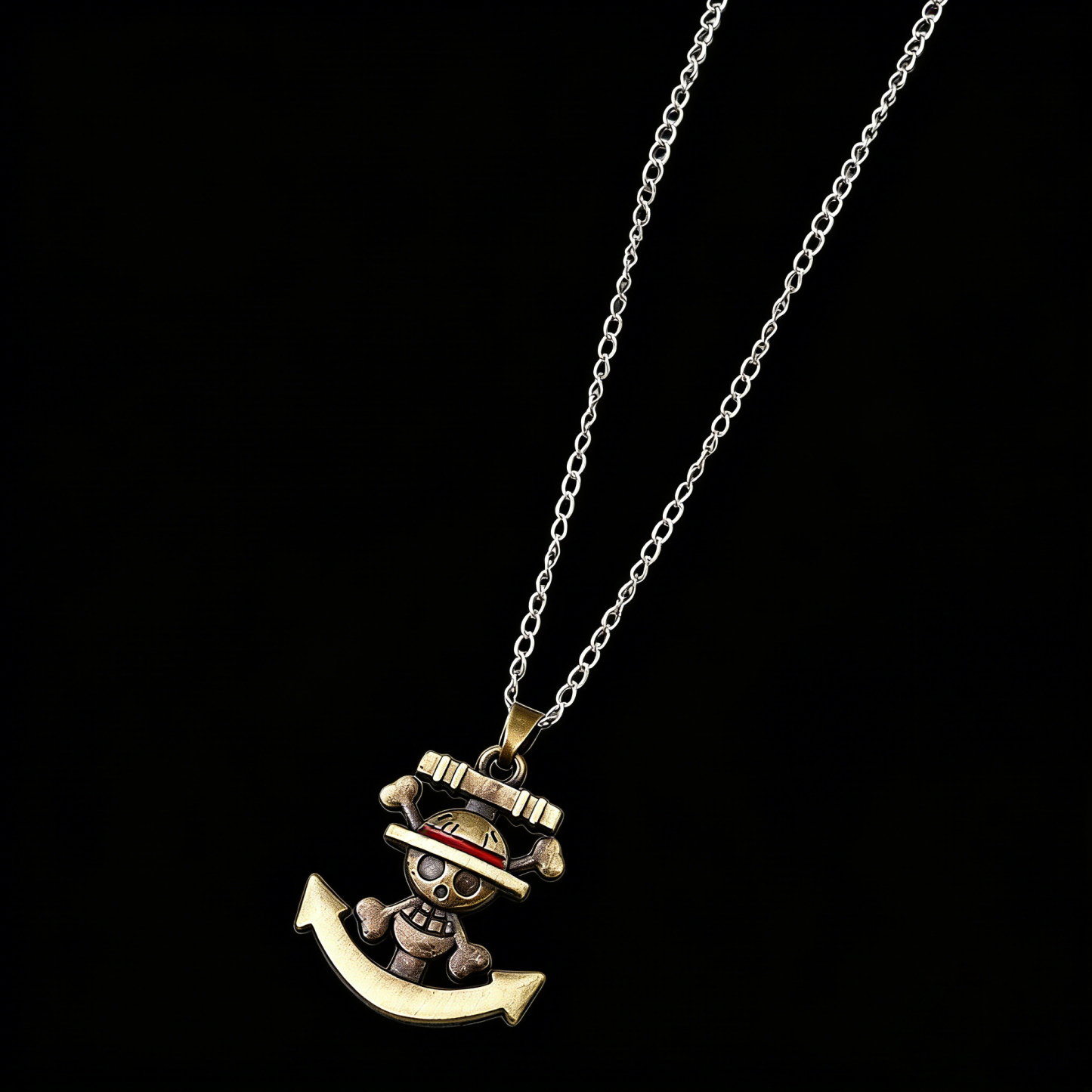 [Copy]One Piece Portgas D. Ace Necklace - Fire Fist Ace Wanted Poster & Cowboy Hat Double Pendant - Anime Cosplay Jewelry for Men