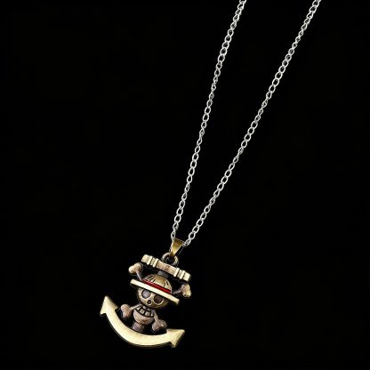 [Copy]One Piece Portgas D. Ace Necklace - Fire Fist Ace Wanted Poster & Cowboy Hat Double Pendant - Anime Cosplay Jewelry for Men